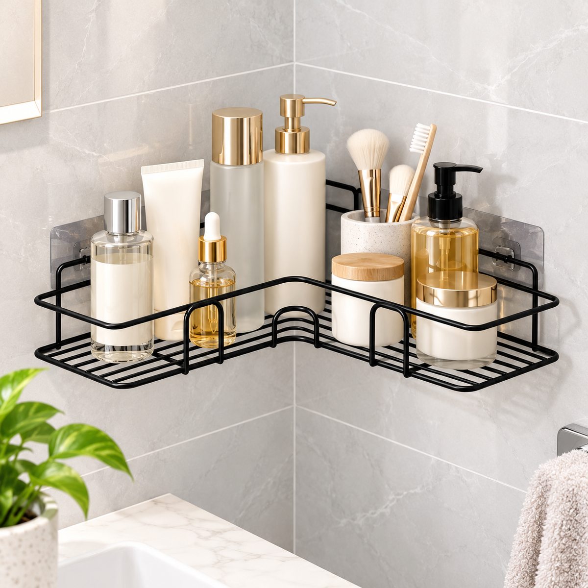 Self-Adhesive Wall Iron Corner Shelf – Space-Saving Corner Organizer