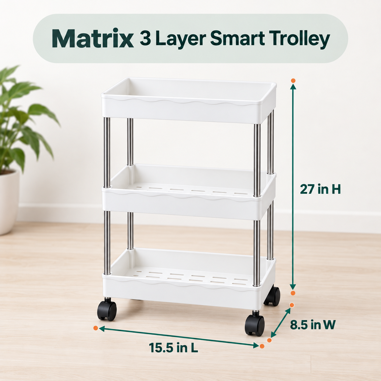 Matrix 3-Layer Smart Trolley – Multi-Tier Storage Organizer