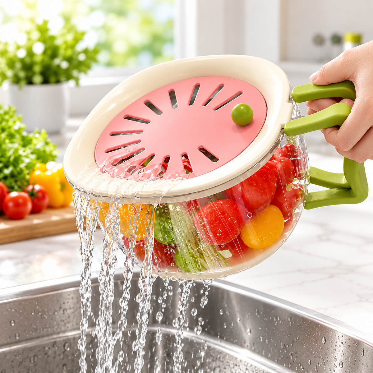 2-in-1 Fruit Strainer Container with Lid