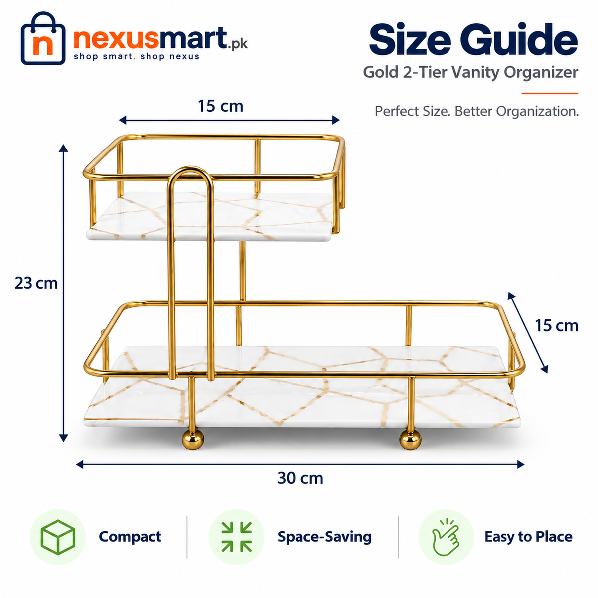 Matrix Square Rectangle 2-Tier Golden Vanity Stand – Countertop Organizer