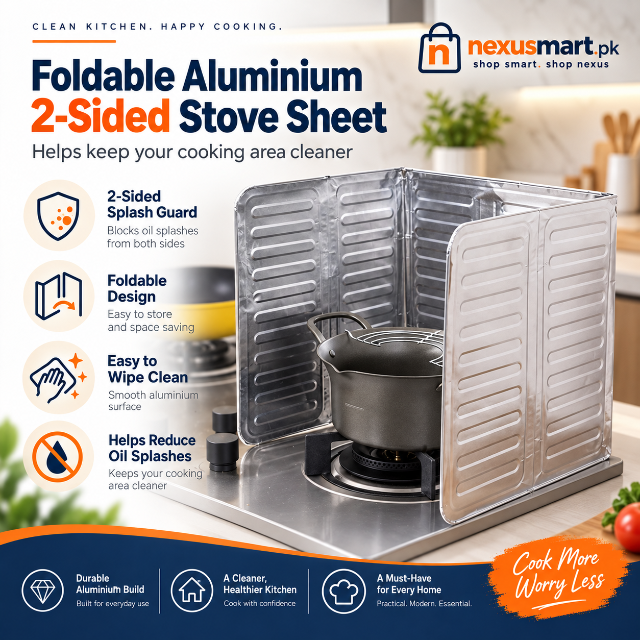 Foldable Aluminium 2-Sided Stove Sheet – Kitchen Oil Splash Guard
