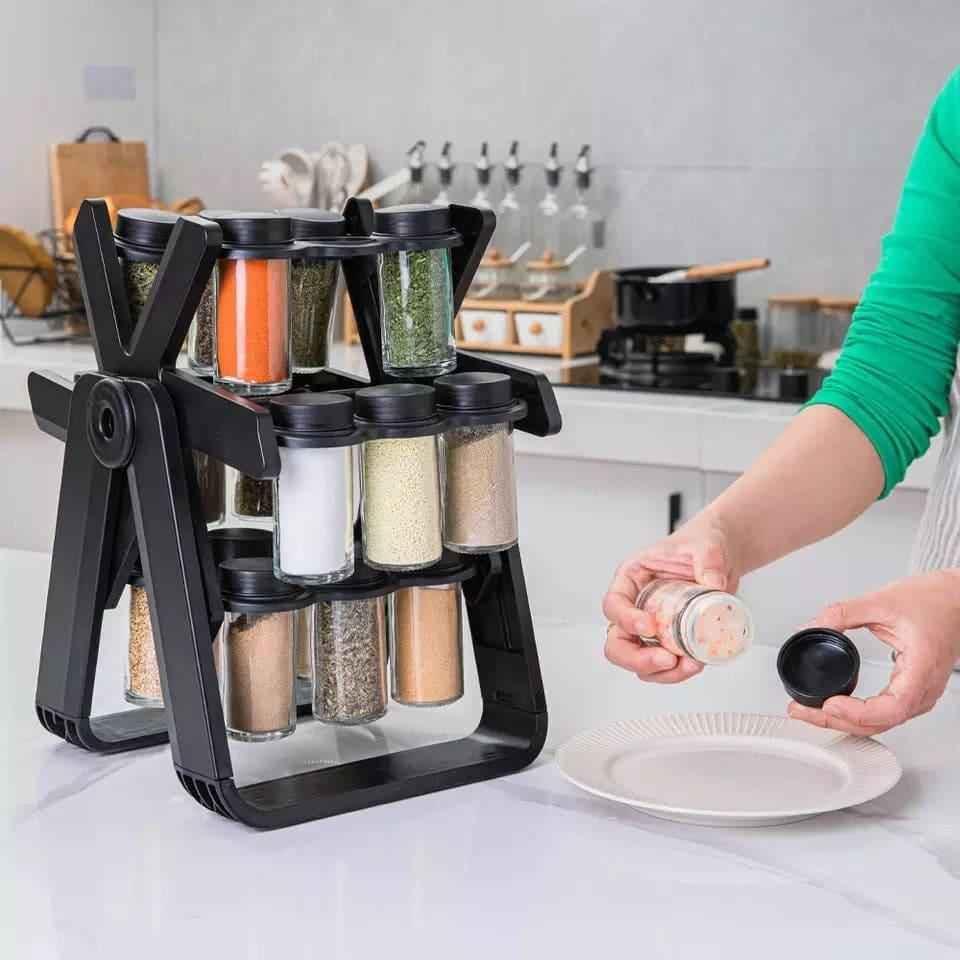 18-Piece Spice Jar Set with Rotating Rack