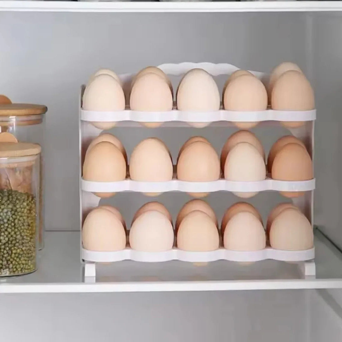 3-Tier Egg Storage Organizer, Large Capacity Egg Rack For Refrigerator,Collapsible Egg Tray