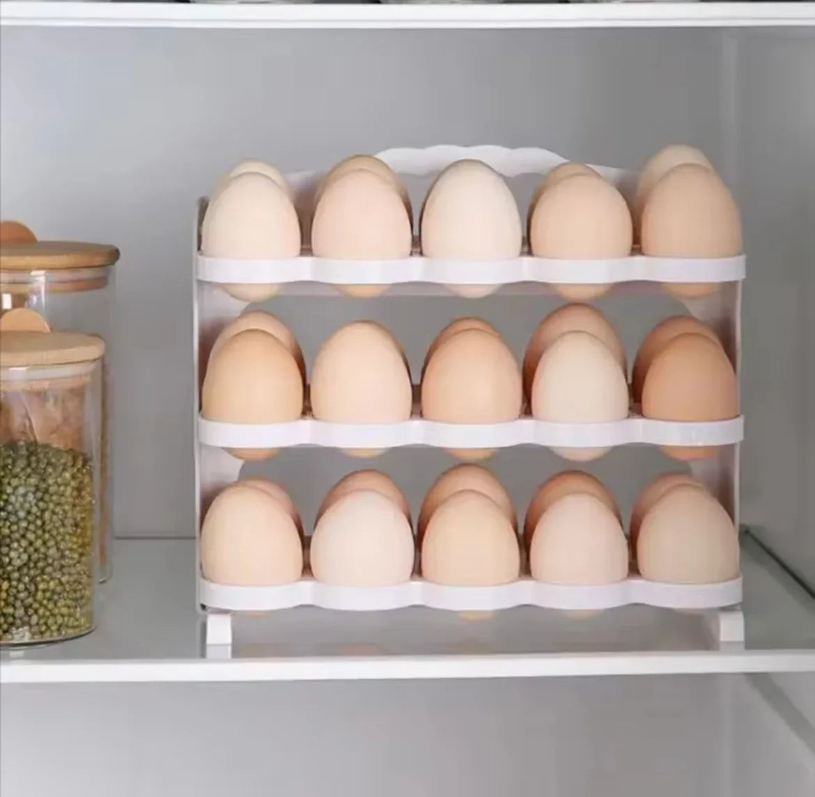 3-Tier Egg Storage Organizer, Large Capacity Egg Rack For Refrigerator,Collapsible Egg Tray