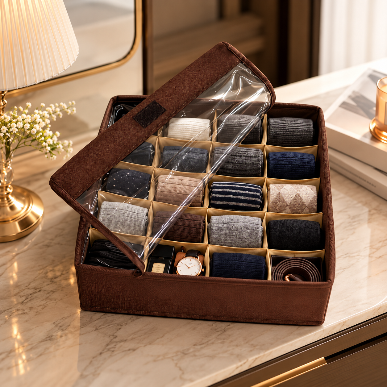 Matrix FlexFold 16-Grid Drawer & Wardrobe Organizer with Lid