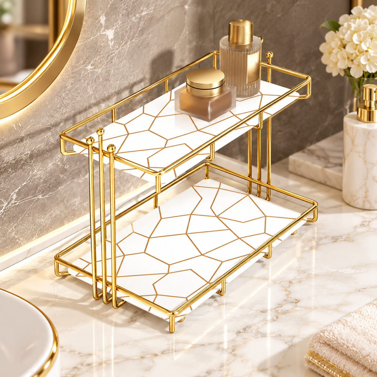 2-Tier Luxury Vanity Storage Organizer – Cosmetic & Perfume Stand
