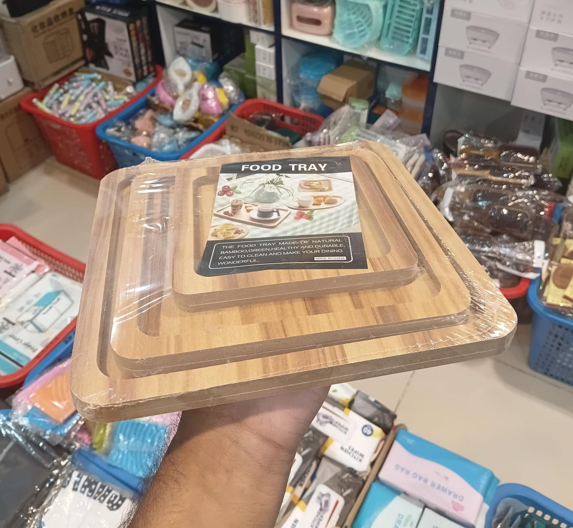 3-Piece Bamboo Serving Tray Set – Round & Square Wooden Food Trays