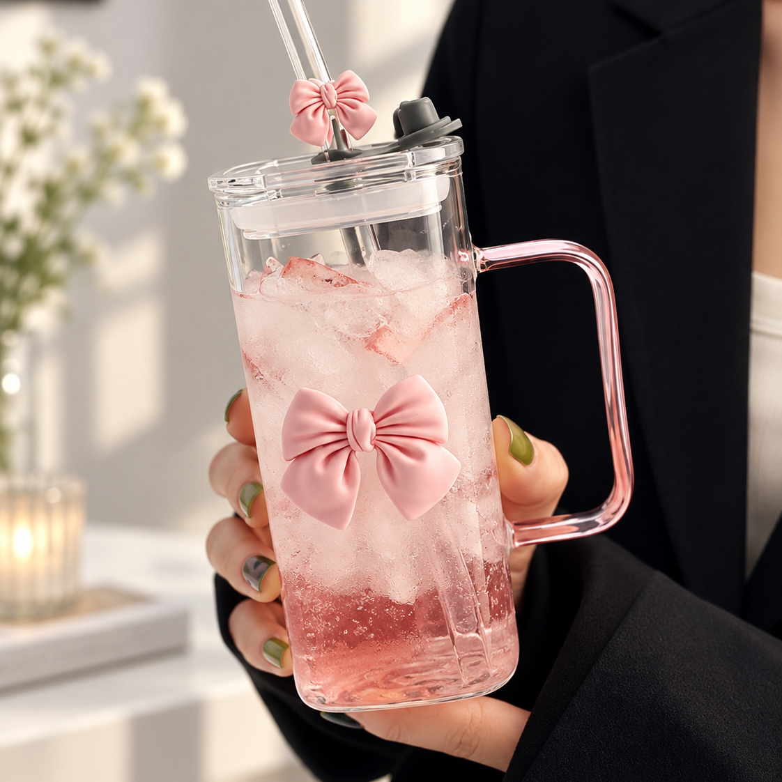 450ml Glass Sipper with Straw – Reusable Drinking Glass