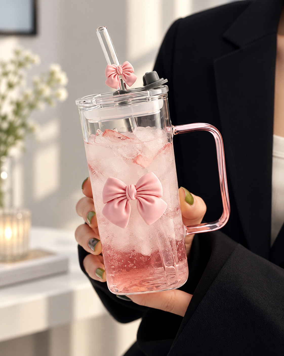 450ml Glass Sipper with Straw – Reusable Drinking Glass