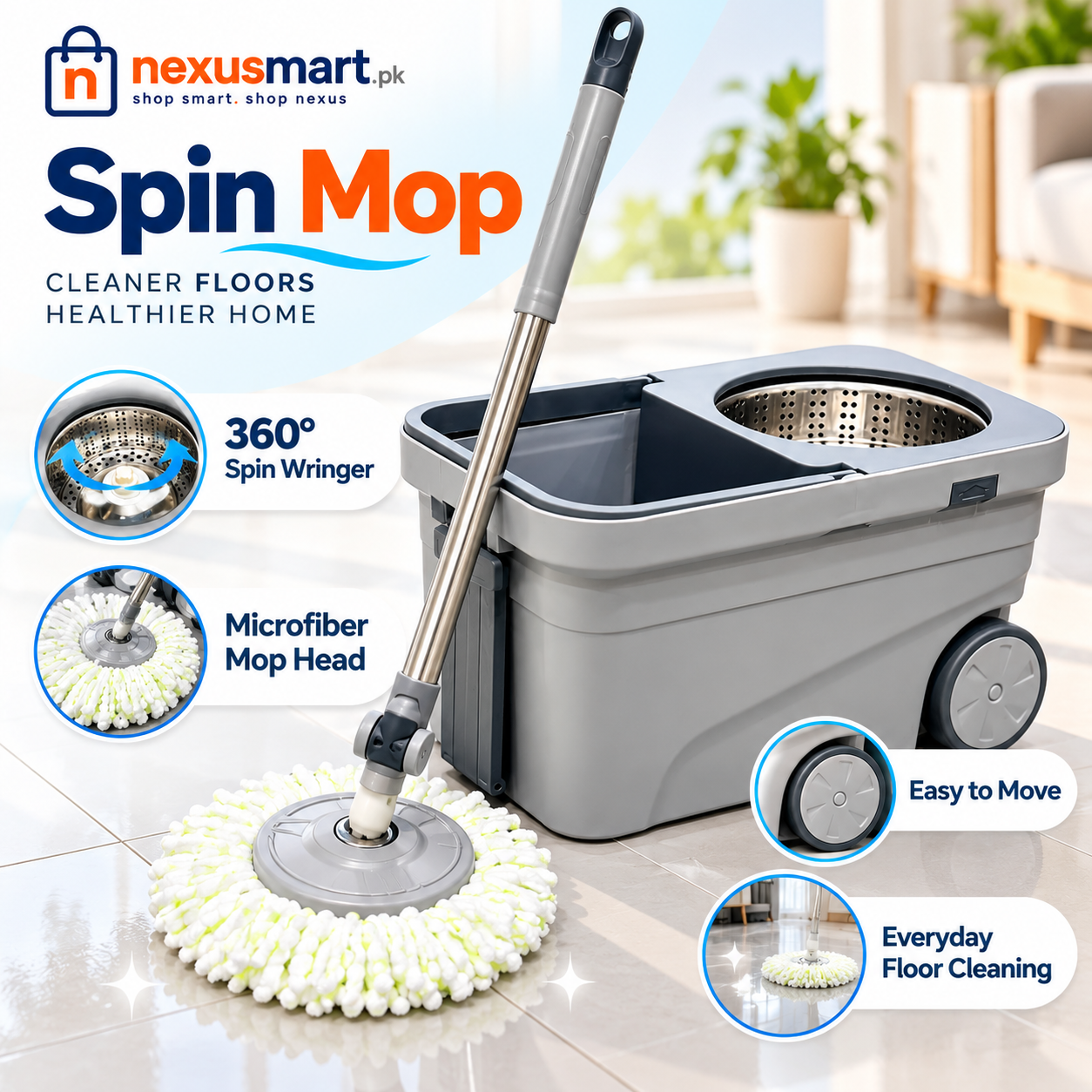 Spin Mop for Easy Floor Cleaning & Everyday Home Use