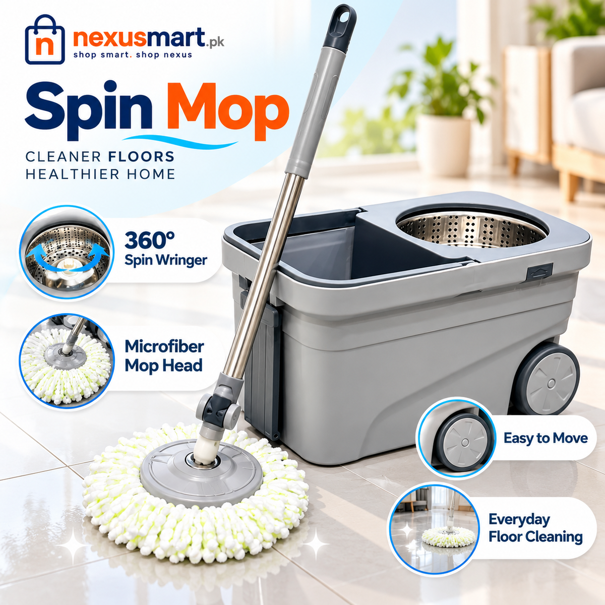 Spin Mop for Easy Floor Cleaning & Everyday Home Use