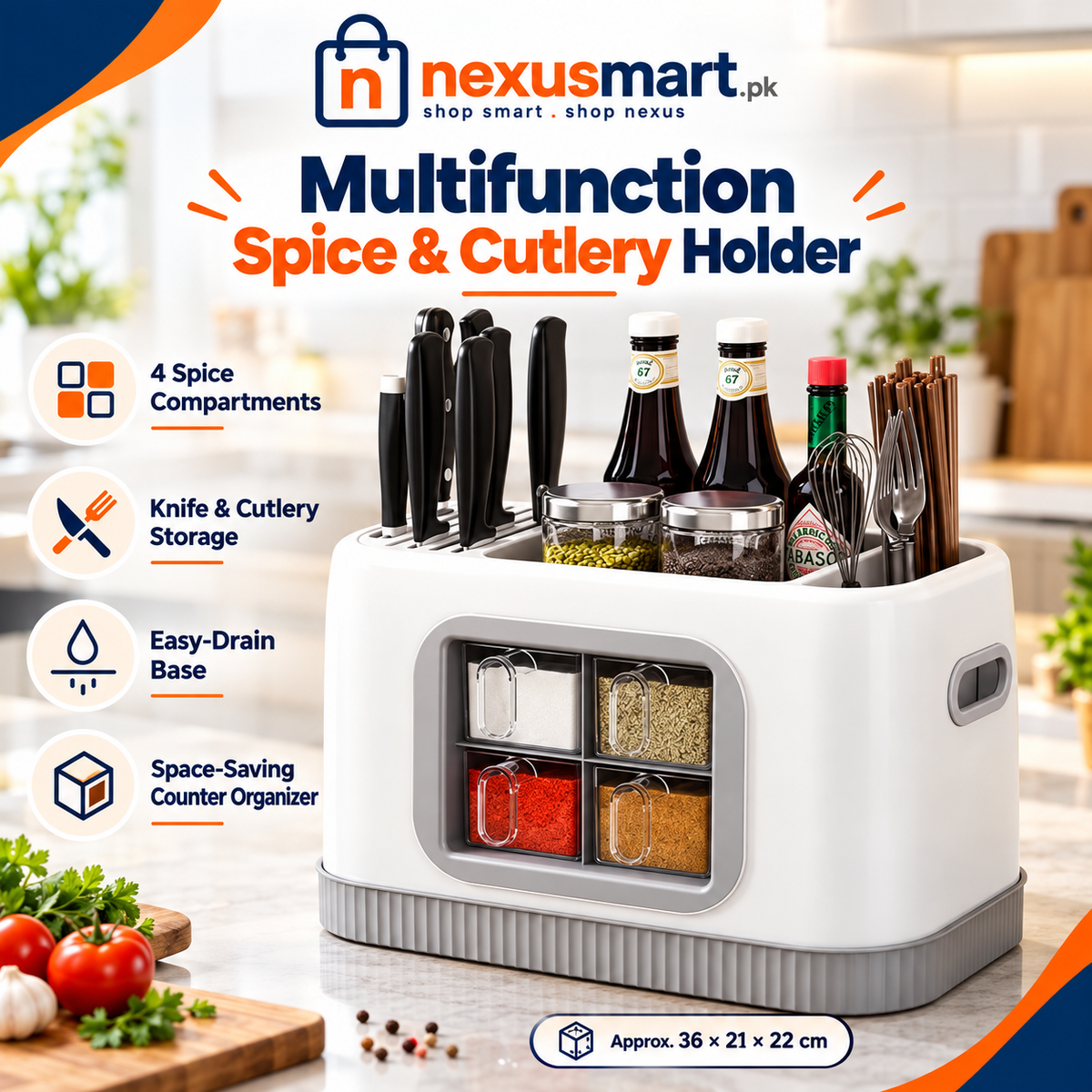 Multifunction Spice & Cutlery Holder – Kitchen Organizer