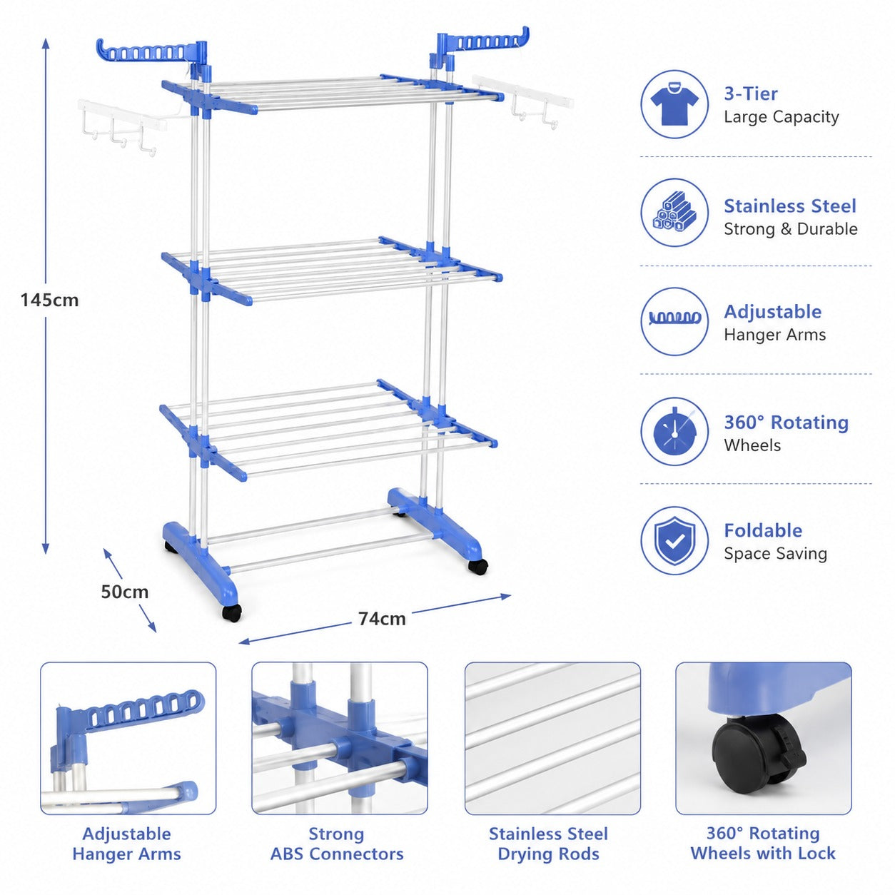 3-Layer Heavy-Duty Clothes Hanger Rack – 50 KG Load Capacity