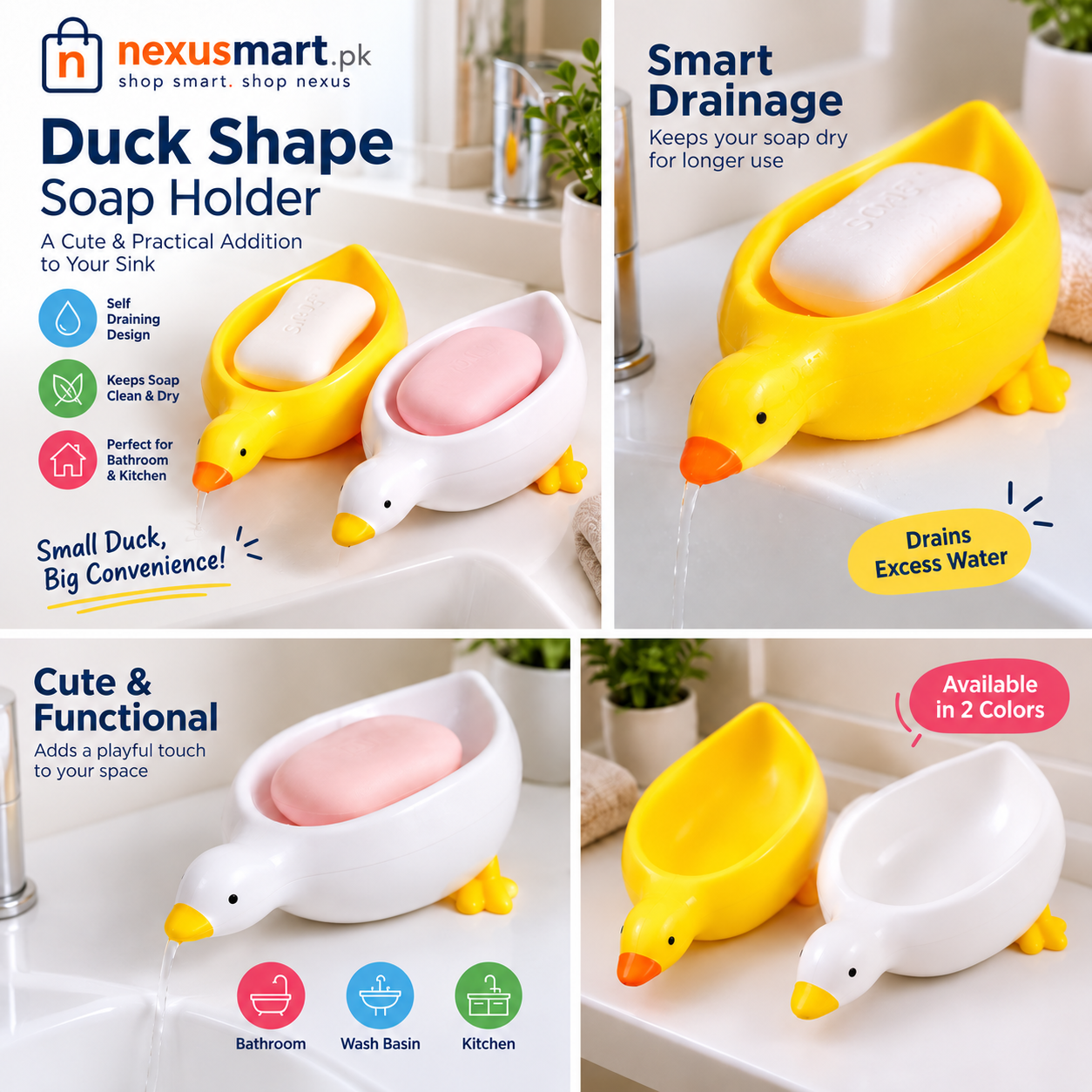 Duck-Shaped Soap Holder – Self-Draining Bathroom Soap Dish