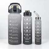 3-Piece Colourful Motivational Water Bottle Set – 3 Sizes with Time Markers