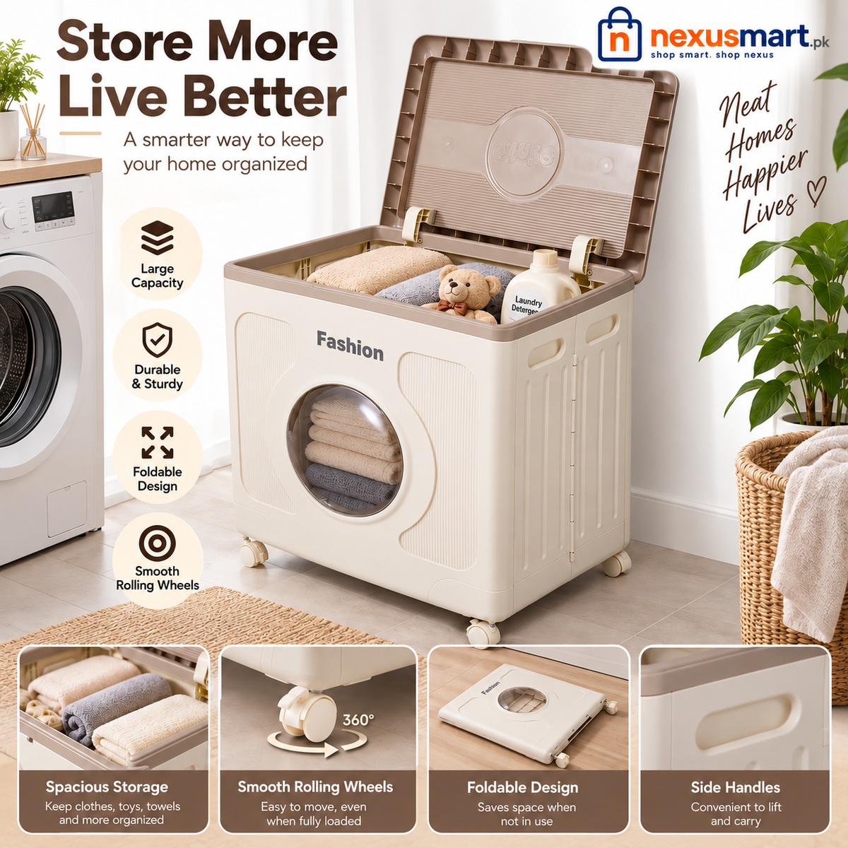 Premium 160L Foldable Plastic Storage Box with Wheels – Laundry & Blanket Organizer