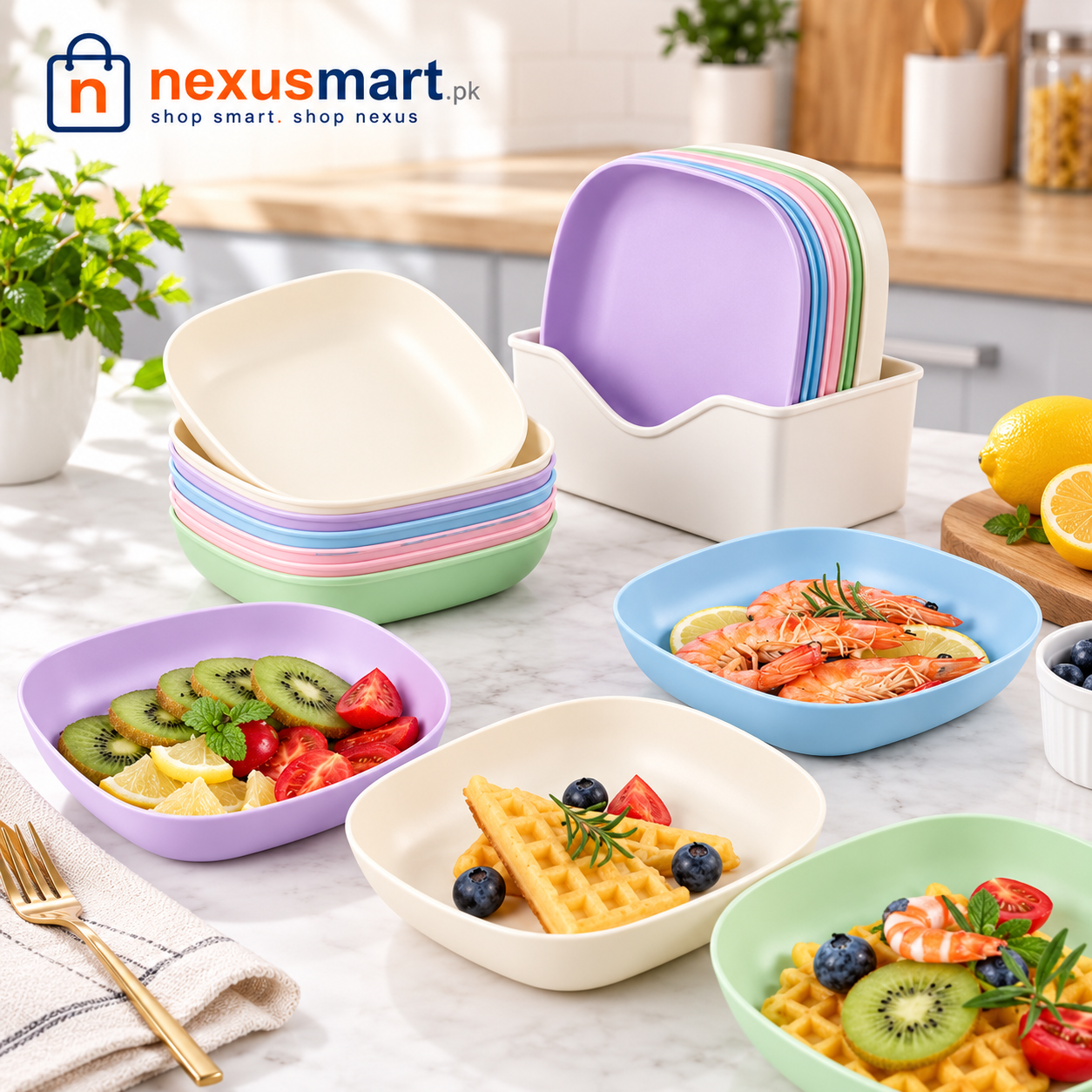 10-Piece Multi-Purpose Spit Bone Dish Set – Round & Square Plastic Side Plates