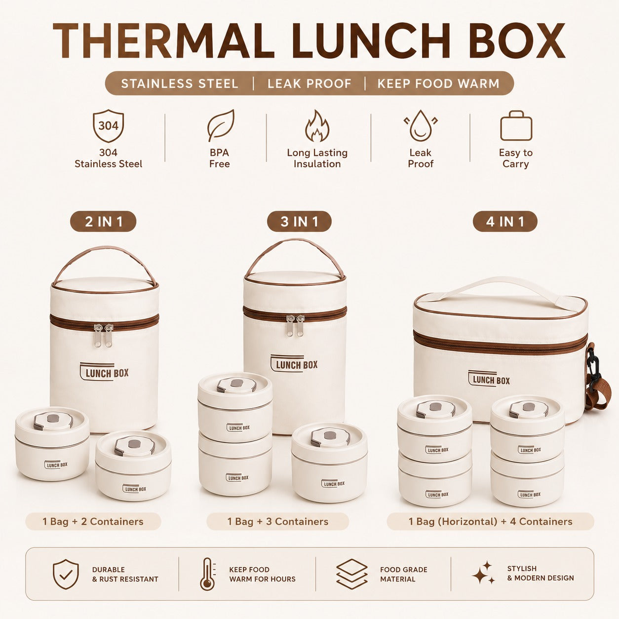 Thermal Lunch Box with Stainless Steel Interior, Fork & Spoon