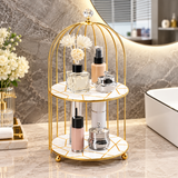 2-Tier Golden Vanity Cage – Cosmetic & Perfume Organizer Stand