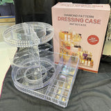 360° Rotating Jewelry Organizer with Dual Lipstick Tray Holder