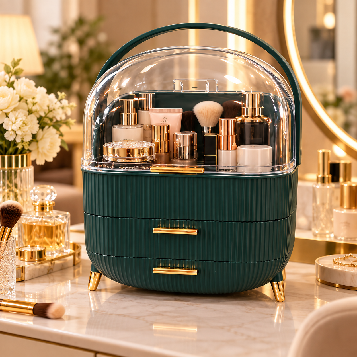 Makeup Organizer Storage Box with Handle for Cosmetics & Jewellery