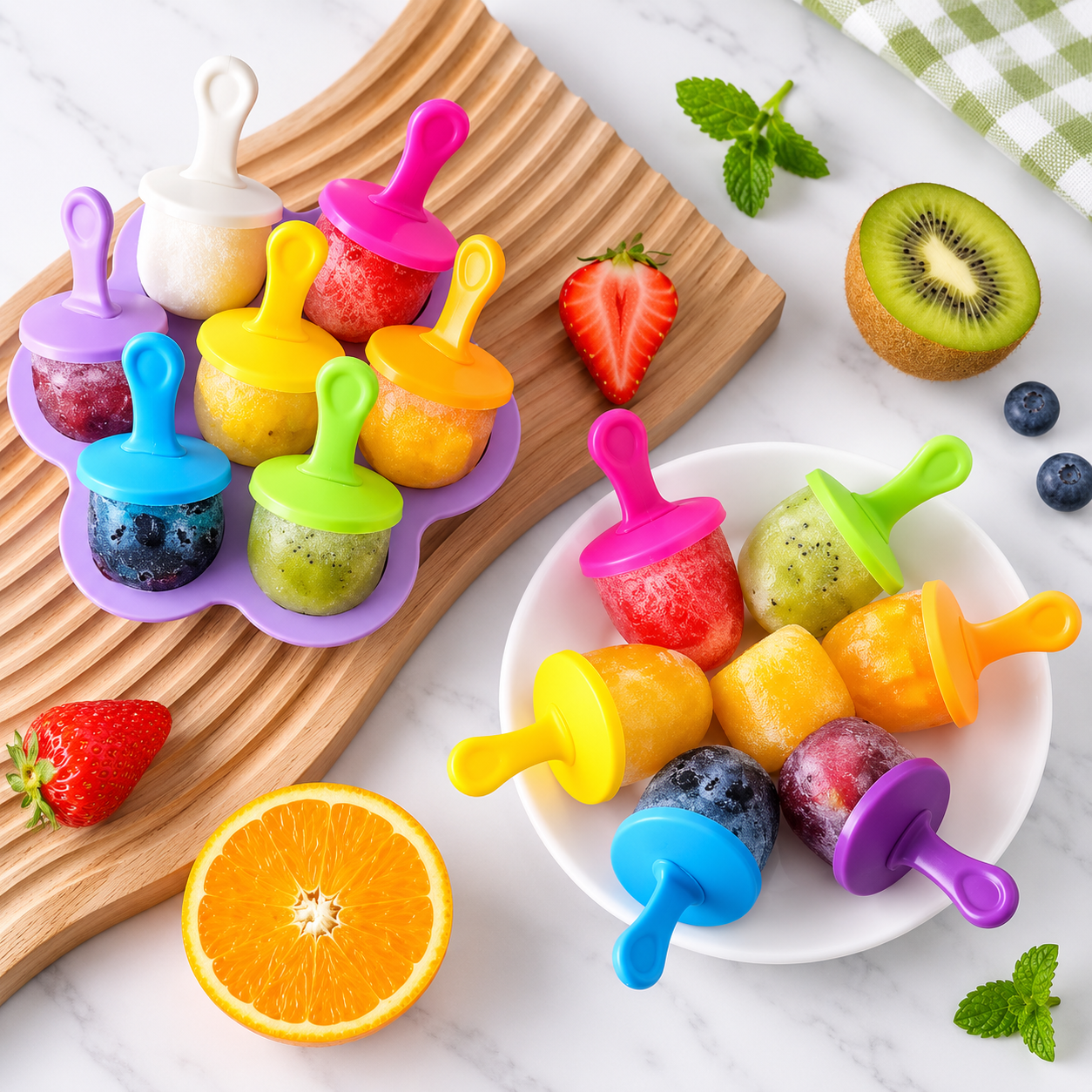 7-Grid Silicone Popsicle Mold Tray – Fruit Shake & Ice Cream Maker