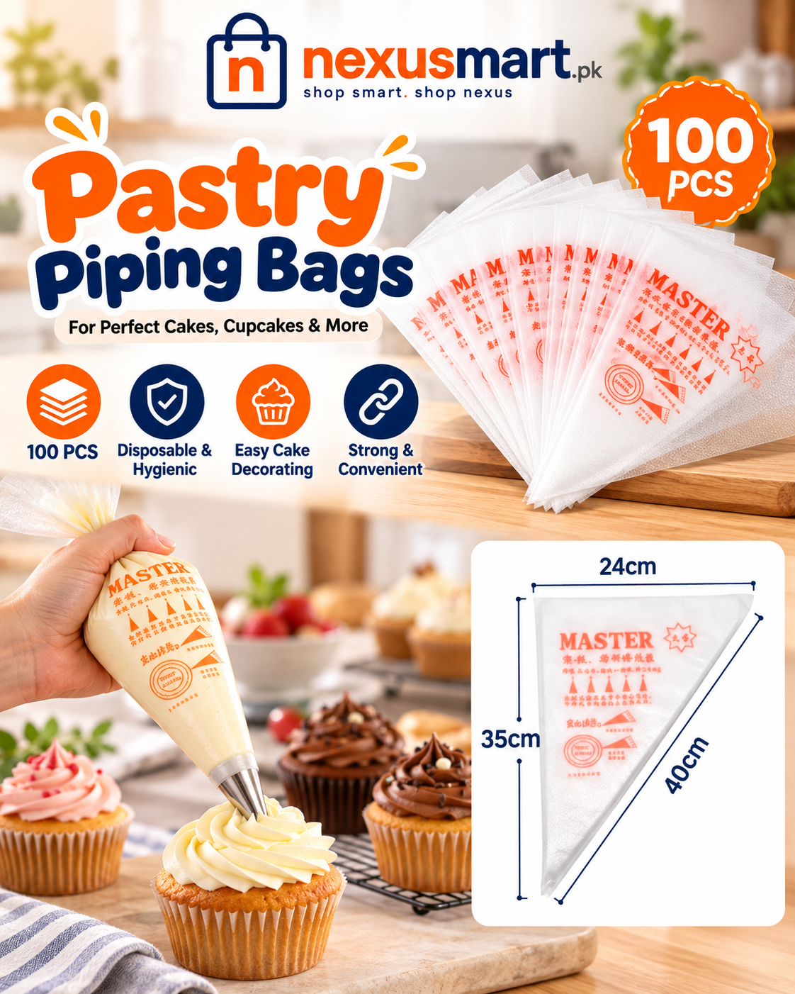 100-Piece Pastry Piping Bags – Cake & Dessert Decorating Bags