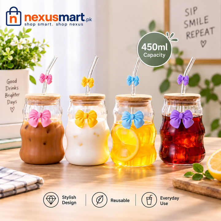 450ml Glass Sipper with Straw – Reusable Drinking Cup