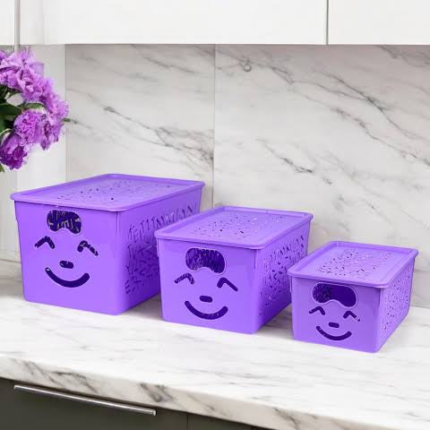 Pack of 3 Smiley Basket Set – Multipurpose Storage & Organizer Baskets