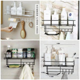 Wall-Mounted Kitchen Shelf with Hooks & Soap Dish – Space-Saving Organizer