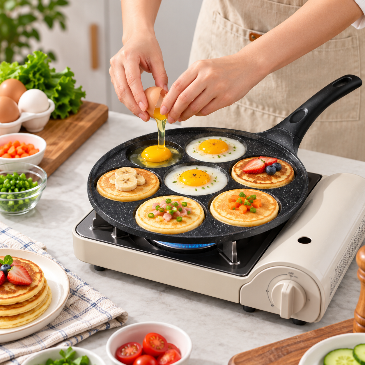 7-Section Frying Pan – Multi-Section Breakfast & Snack Pan