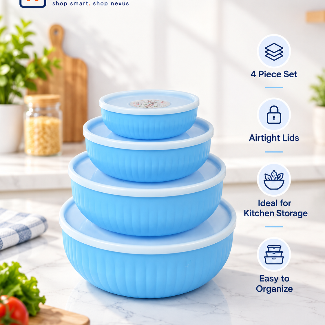 4-Piece Food Storage Bowl Set with Airtight Lids