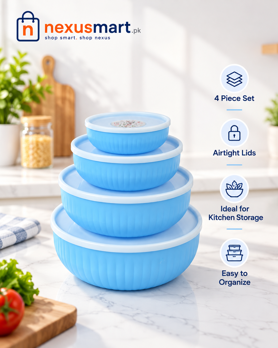 4-Piece Food Storage Bowl Set with Airtight Lids