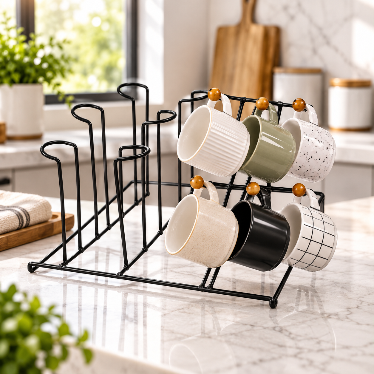 Metal 6 Mug & 6 Glass Table Holder – Countertop Drinkware Organizer