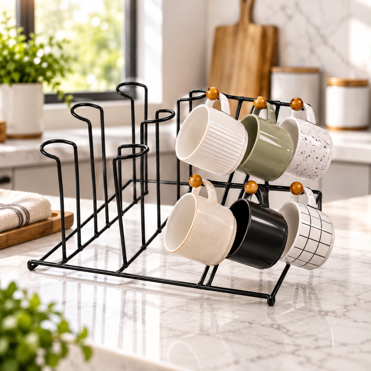 Metal 6 Mug & 6 Glass Table Holder – Countertop Drinkware Organizer