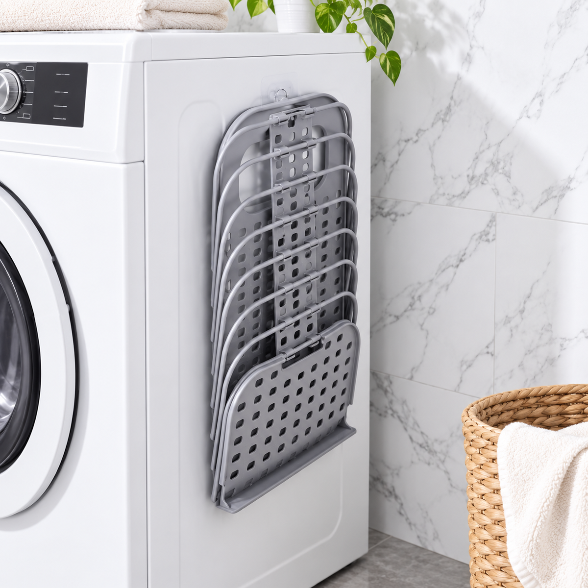 Wall-Hanging Folding Laundry Basket – Large Plastic Clothes Storage Hamper
