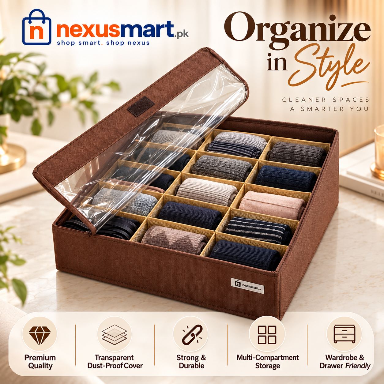 Matrix FlexFold 16-Grid Drawer & Wardrobe Organizer with Lid