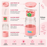 350ml Glass Straw Sipper – Cute Portable Water Bottle with Flip Lid