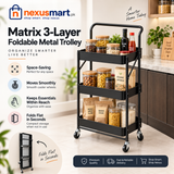 Matrix 3-Layer Foldable Metal Trolley – Multi-Tier Storage Organizer