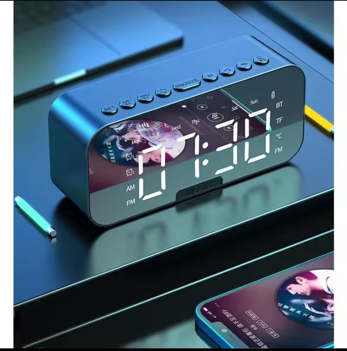 Wireless Digital Clock with Bluetooth Speaker – 2-in-1 Desk Clock & Speaker
