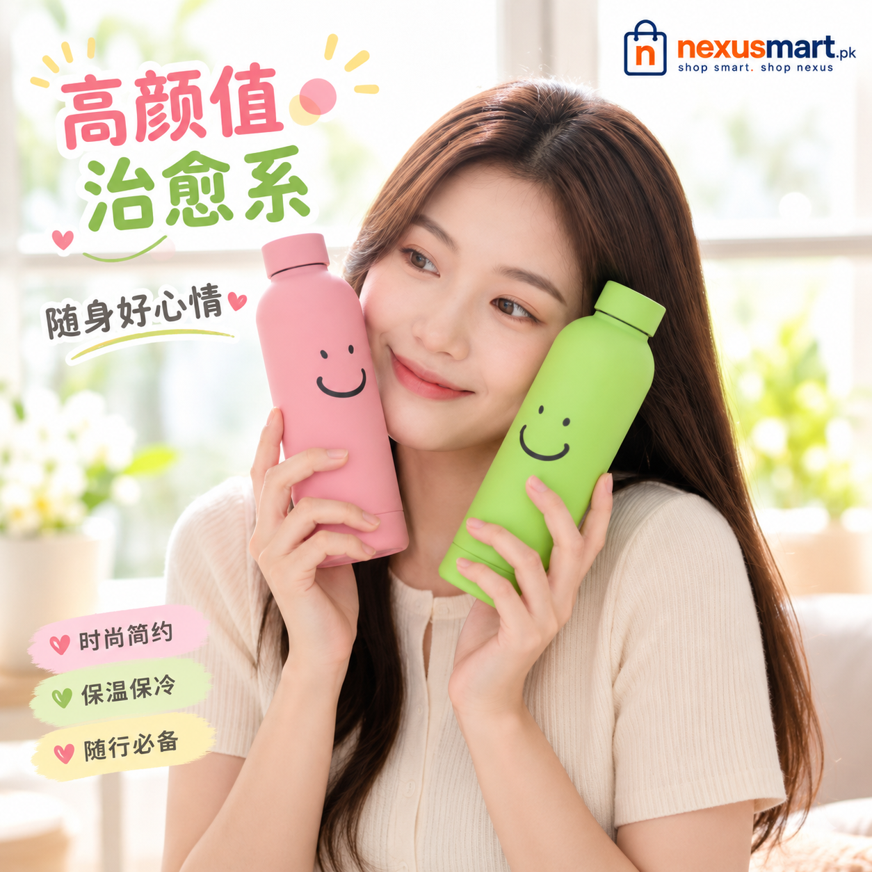 Smiley Glass Water Bottle – Cute Reusable Drinking Bottle