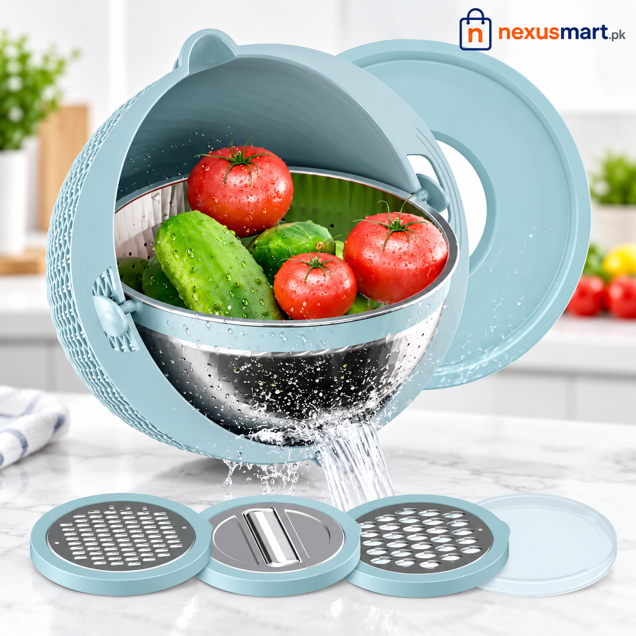 4-in-1 Rotatable Colander with Lid & Grater – Mixing Bowl Strainer Set