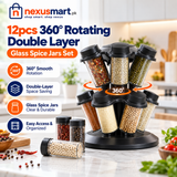 12-Piece 360° Rotating Double-Layer Glass Spice Jar Set