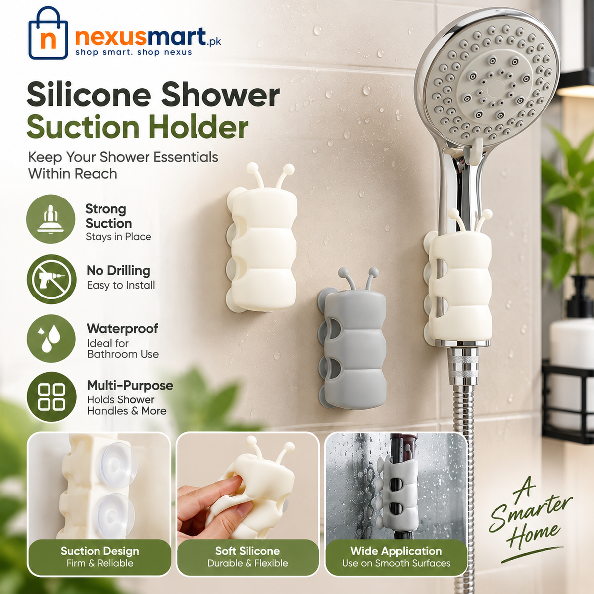 Silicone Shower Suction Holder – Wall-Mounted Bathroom Organizer