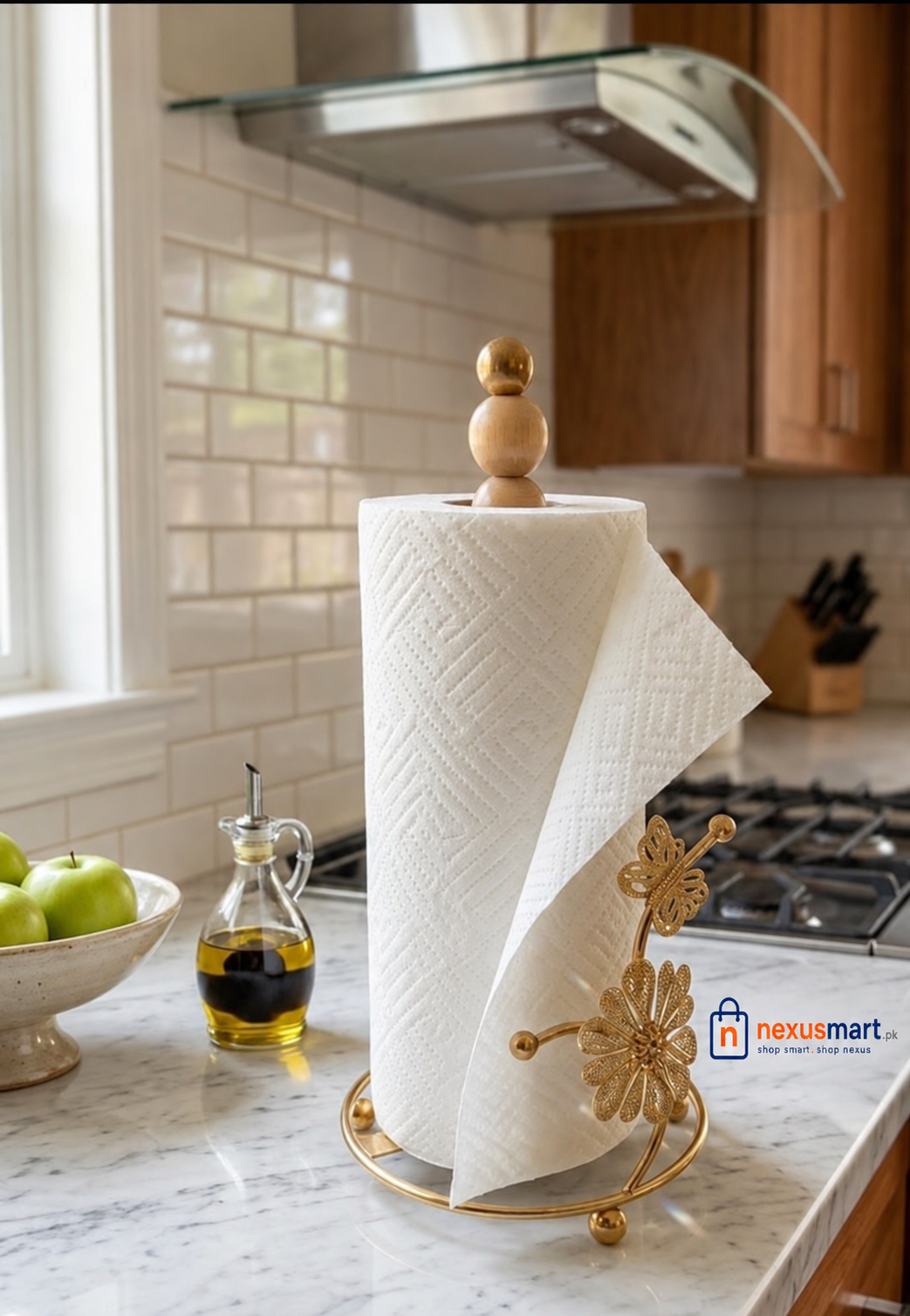Golden Tissue Roll Holder – Countertop Paper Towel Stand