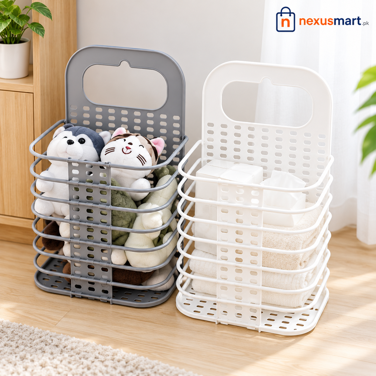 Wall-Hanging Folding Laundry Basket – Large Plastic Clothes Storage Hamper