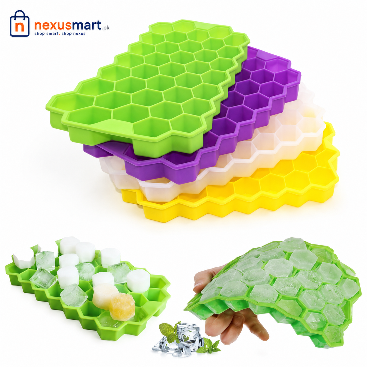 Silicone 37 Cells Hexagonal Honeycomb Shaped Ice Tray, Easy Release Mini Ice Cube Tray With Lid