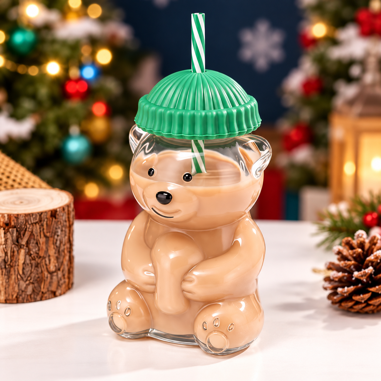 Bear Glass Sipper – Cute Glass Drinking Cup with Straw