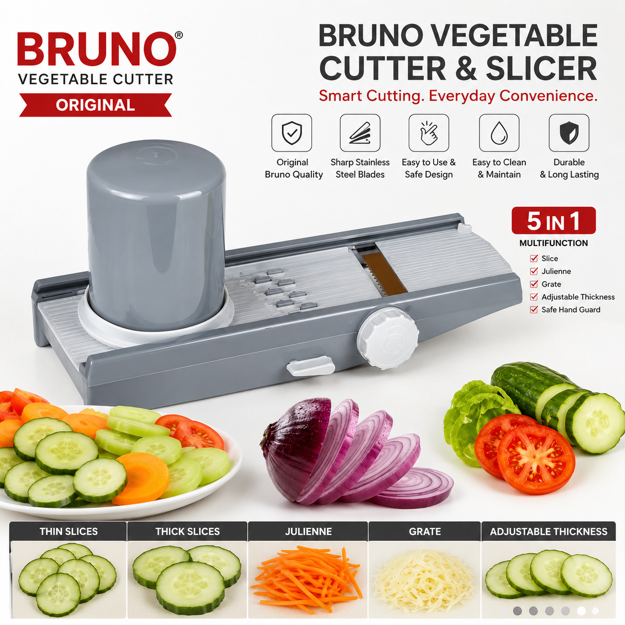 Bruno Manual Vegetable Cutter & Slicer with Safety Holder