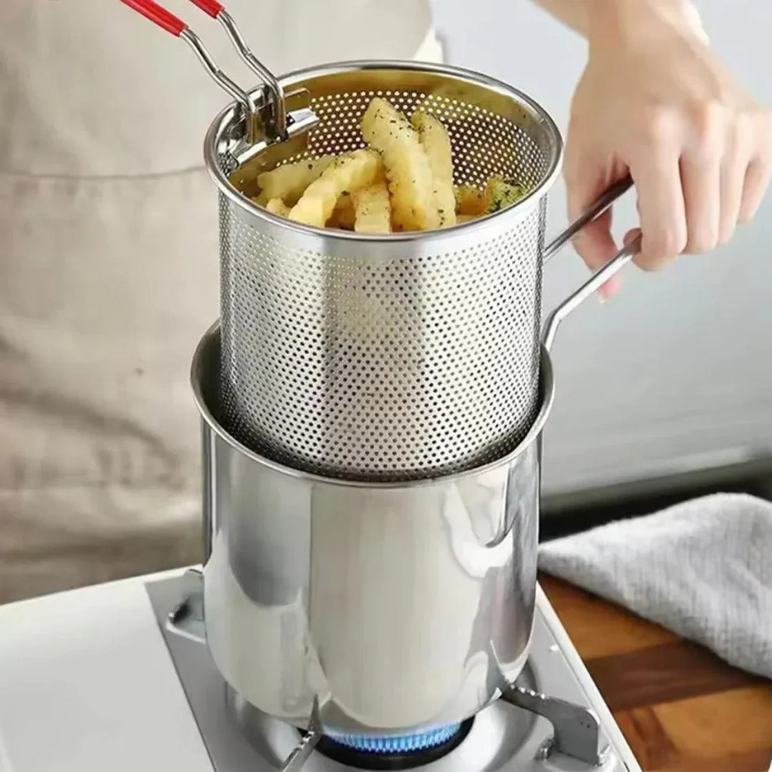 Stainless Steel Deep Fryer with Basket for Home Cooking